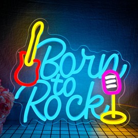 Born to Rock Neon Sign for Birthday Party Decorations Music Neon Sign for Wall Decor Guitar Shape Light Up Sign,USB Neon for Bar Live Music Vocal Recital Concert Man Cave