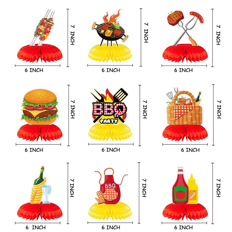 Qpout 9 Pieces BBQ Party Decorations BBQ Baby Shower Table
