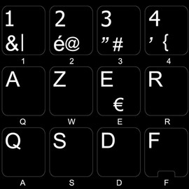 French Belgian Non-Transparent Keyboard Stickers ON Black Background for Laptop, Desktop