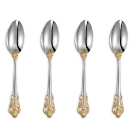 KEAWELL Cucharitas de lujo de 6.3 pulgadas, acero inoxidable 18/10, hermosas cucharas pequeñas, agitando, mezclando, azúcar, pastel, cucharas de postre, mini cucharas antipasto (acento dorado)