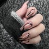 Handcess Coffin Shiny False Nails Brown Line False Nails Long