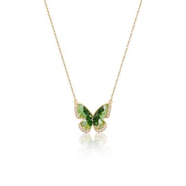 ZIRPEARA Stunning Green Crystal Butterfly Pendant Necklace, 18K Gold Plated Brass, Fairy-Inspired, Elegant Gold Necklace for Women, Medium, Brass Green Crystals, Crystal