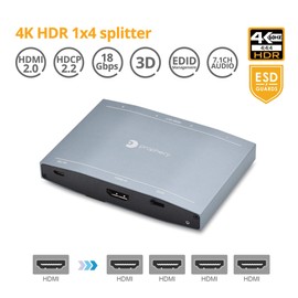 gofanco Prophecy 4K 1x4 HDMI 2.0 Splitter – 4K @60Hz YUV 4:4:4, HDR, 3D, HDCP 2.2/1.4, EDID, 18Gbps, ESD Protection, 4 Way Port 1 in 4 Out, TAA Compliant (PRO-HD20split4P)