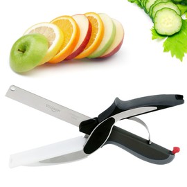 Vicloon Kitchen Scissors, Sharp Kitchen Scissors Multipurpose Utility Stainless Steel Scissor with Cutting Board Built-in, 2-in-1 Kitchen Tool Slicer for Vegetable Fruit Bread Cheese