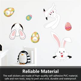 1 Pcs Rabbits Wall Stickers, Cartoon Animal Decals, Nursery Wall Sticker, Cartoon Animal Wall Stickers, Rabbits with Floral Wall Stickers, Rainbow Bunny Wall Decals, for Baby Nursery Kids Bedroom