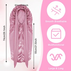 Abeillo Long Satin Bonnet for Women Sleeping, Silk Bonnet Large Hair Cap Silk Bonnets with Tie Band for Braids Curly Hair (Rose Pink)