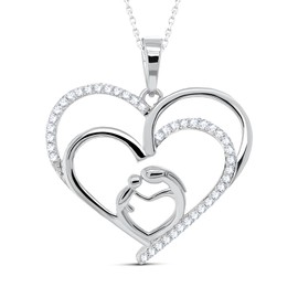 Poshadime Love Heart Diamond Pendant Necklace 18" Chain Jewelry for Women 18K White Gold over 925 Sterling Silver (0.27 Carat, I-J Color, I2-I3 Clarity)