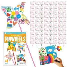 KwestSync 48 Pack DIY Pinwheels for Kids - Bulk Spring Summer Crafts for Kids 3-5, 4-6, 4-8, Color Your Own Paper Windmill - Great Activity for July 4 Mother Day Classroom Birthday