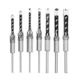 findmall 7Pcs Square Hole Drill Bit Set HSS Square Hole Saw Mortise Chisel Drill Bit Tools 6/25, 1/4, 5/16, 3/8, 2/5, 1/2, 9/16 Inch Fit for Mortising Machines Drill