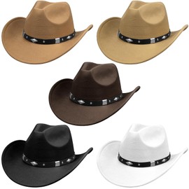 5Pcs Studded Cowboy Hat for Men,Classic Western Wide Brim Cowgirl Hats Women Belt Buckle Felt Hats for Costume Parties