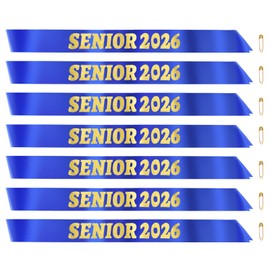 7 Pcs Senior Sashes 2026 Set, Blue Senior Satin Sash with Gold Letters for Class of 2026 Graduation Party Decorations Supplies Favors, Senior Sashes Class of 2026, Graduation Sash 2026