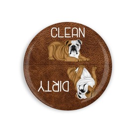 English Bulldog Faux Leather Clean Dirty Dishwasher Magnet 2.25 Inch