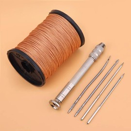 Bavane Stainless Steel Awl Shoe Repair Tool, 4 Needles Sewing Awl Hand Stitcher Shoe Repair Tool Kit with 50m Nylon Cord Thread for DIY Leather Craft (Repair Tool + Brown Thread)