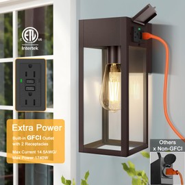 OYKYOHEI Porch Lights Outdoor Wall Sconce, Outdoor Light with GFCI Outlet, Waterproof Exterior Wall Lantern Light Fixtures, Anti-Rust Wall Lamp for Patio Doorway Garage- Bronze, 1 Pack