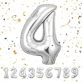 Number Balloons 4,Sliver Balloons 4 for Birhtday Party Decoration,40 Inch Giant Helium Foil Number Balloons for Boys Girls 4th Birthday Party Decor Anniversary Party Decorations Supplies