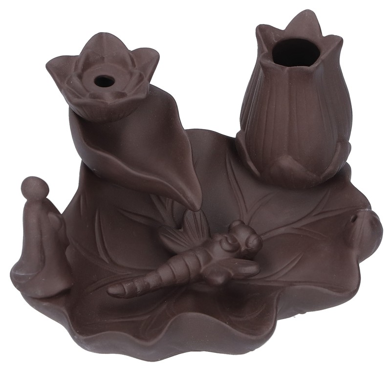 Incense Burner Red Porcelain Dragonfly Shape Backflow Smoke Waterfall Sandalwood