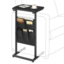 HOOBRO C Shaped End Table with Storage Bag, 28.3" Tall Small Side Table for Couch, Slide Under Sofa, TV Tray for Small Place, Sturdy Frame, Living Room, Bedroom, Black BB40SF01