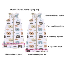 Chilsuessy Baby All-Year Sleeping Bag, 2.5 Tog Sleeping Bag for Toddlers, Sleeveless Winter Baby Sleeping Bag with Adjustable Length, Natural Cotton, Cat and Fish, 90 cm / Baby Height 80-95 cm