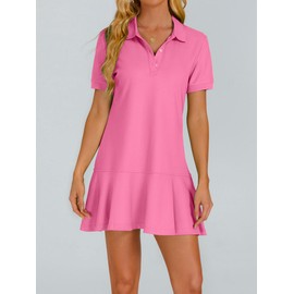 YEXPINE Polo Dress for Women Short Sleeve Ruffle Hem Golf Tennis Workout Dress Pleated Summer Mini Dresses Rose