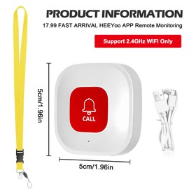 Tuya Wifi Smart Personal Alarms for Elderly, Wireless Panic Button for Emergency, Elderly Alarm Call Button, Supports 2.4GHz Wi-Fi, No Fees, SOS Panic Alarm for Elderly Caregivers