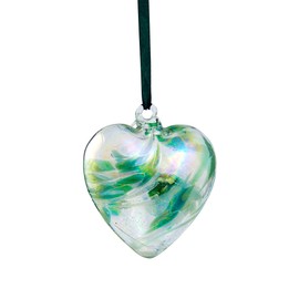 Friendship Birthstone Heart - Handmade Hanging Glass Birth Gem HEART - AUGUST Birthday - Peridot - Green Shades - 8cm