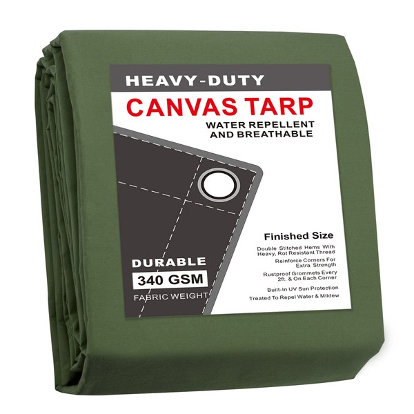 CARTMAN Finished Size 5x7 Feet Canvas Tarp with Rustproof Grommets,