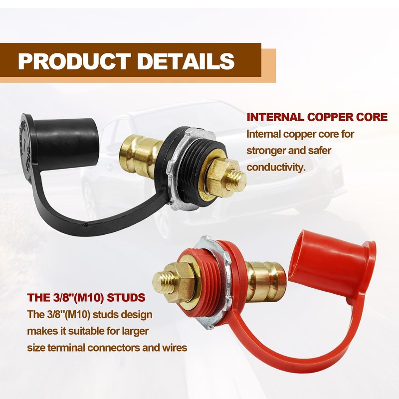 Lunwag 2PCS Battery Charger Post, Remote Battery Terminals 3/8" Stud