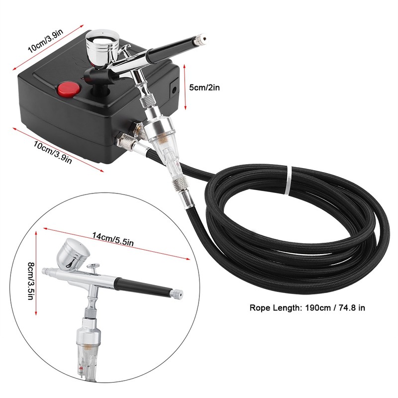 Dual Action Airbrush Kit Black Pump Spray Air Brush Gun