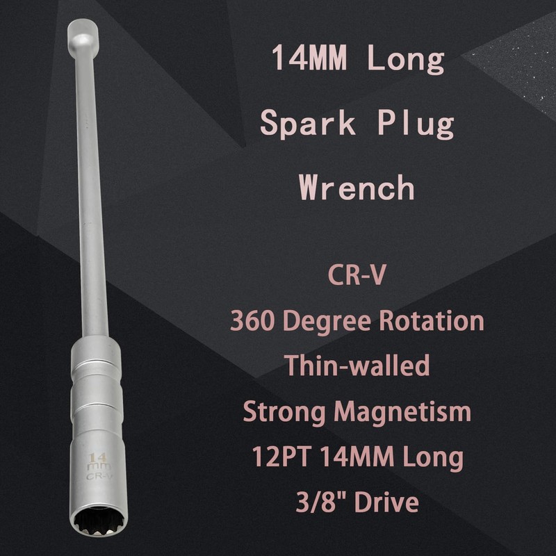 ZKTOOL 14mm Long Rod Universal Joint Magnetic Spark Plug Wrench,