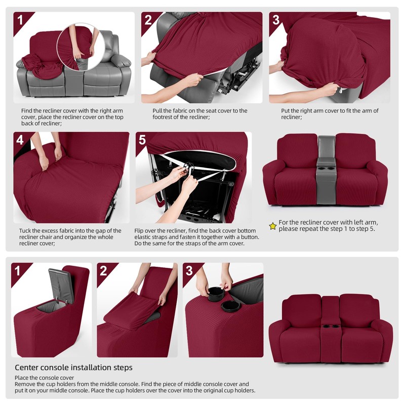 TAOCOCO Loveseat Recliner Cover with Middle Console, Stretch Loveseat Cover