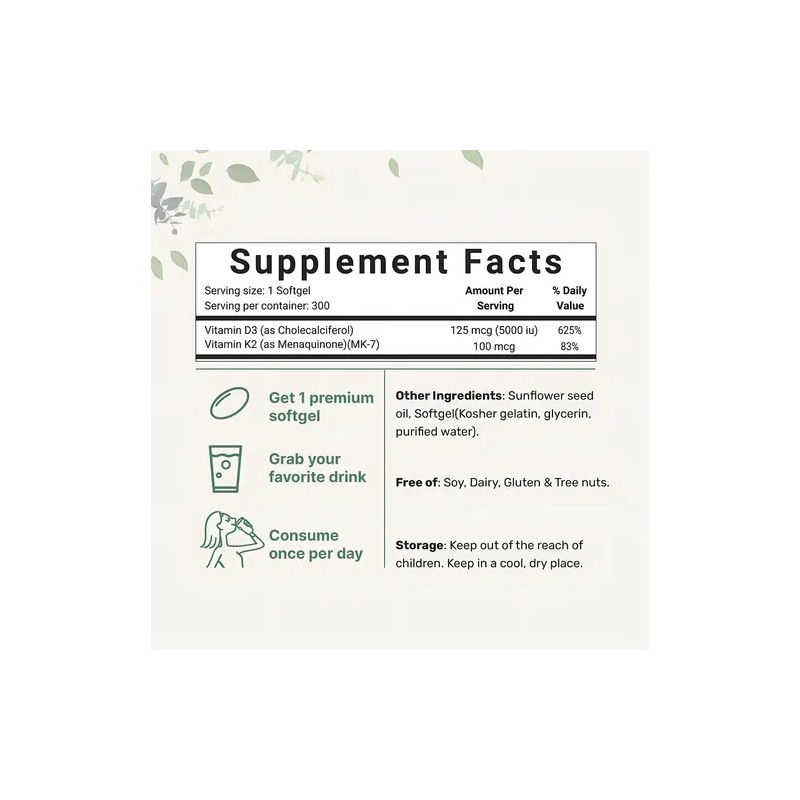 Microingredients Vitamina Mk7 100mcg 5000iu 300 Capsulas Sabor
