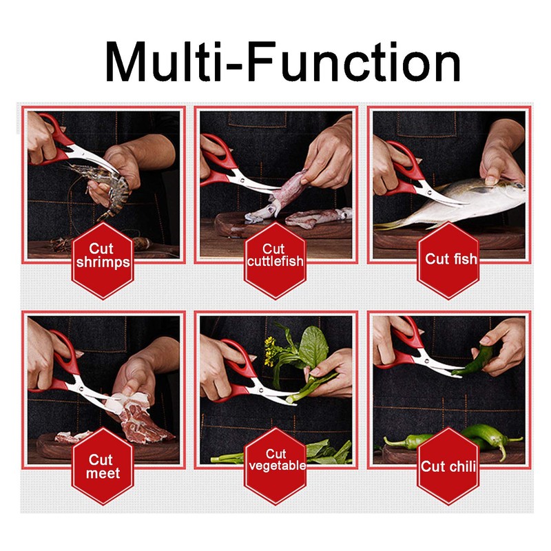 Luckkyme 4 Pack Kitchen seafood scissors Fish Scissors Crab Scissors