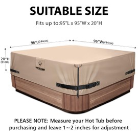 Strong Tear-Resistant Hot Tub Cover Protector 96 x 96 inch fits 95 x 95, 94 x 94,93 x 93 inch or 92 x 92 Square SPA, Hot Tub Covers Replacement-Wheat