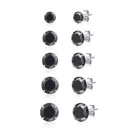 SILBERTALE 4/5/6 Pairs 925 Sterling Silver Black Cubic Zirconia Stud Earrings Set 3-8 mm for Men Women, Sterling Silver
