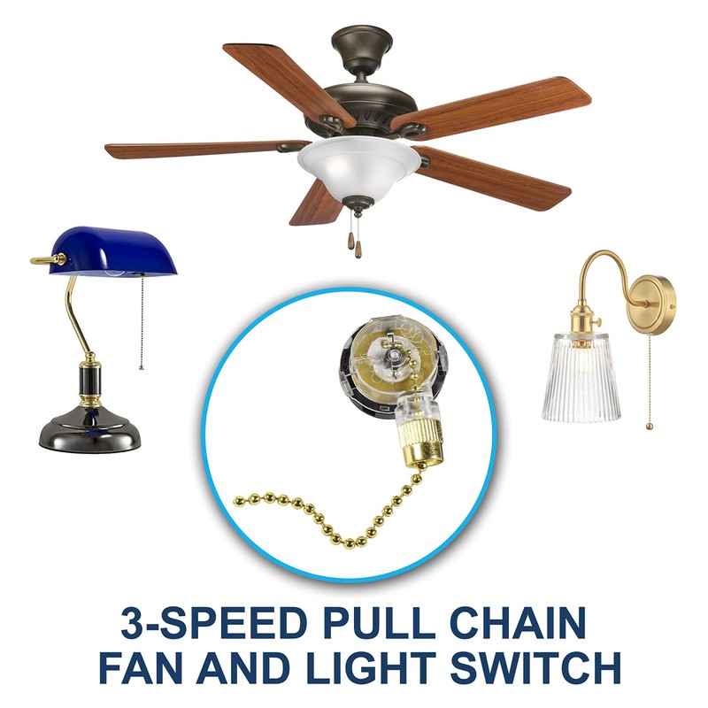 HQRP Ceiling Fan Pull Chain 3-Speed Control Switch compatible with