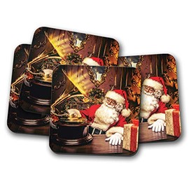 4 Set - Classic Santa Claus Coaster - Christmas Xmas Festive Kids #15052