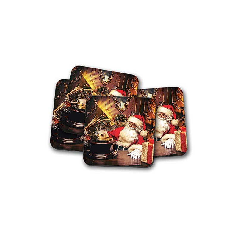 4 Set - Classic Santa Claus Coaster - Christmas Xmas