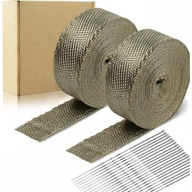 Deecam Exhaust Heat Wrap, 2 Rolls 2'' x 50 FT Exhaust Wrap Tape, Titanium Exhaust Heat Shield Tape Heat Wrap Tape for Motorcycle Manifold Header Pipe with 24 Stainless Zip Ties