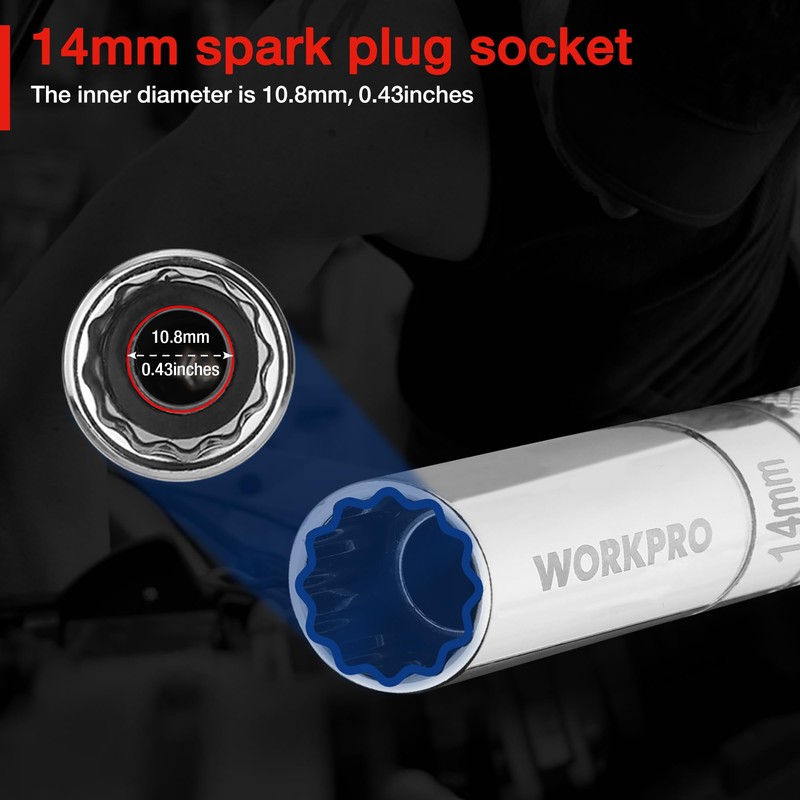 WORKPRO 14 mm Magnetic Spark Plug Socket with Magnetic Design,