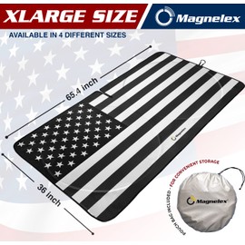 Magnelex American Flag Windshield Sun Shade, High-Resolution Sun Shield with Mirror Cut-Out for Automotive Interior Sun and Heat Protection, Folding Car Sunshade - X-Large, Black & White