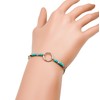 Open Circle with Turquoise Beads Link Chain Bracelet (Silver Tone)