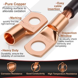 200pcs Battery Cable Ends, Copper Wire Lugs AWG 2 4 6 8 10 Gauge - 100Pcs Battery Cable Lugs Ring Terminal Connectors with 100Pcs Heat Shrink Assortment Kit for Marine Automotive Electrical Supplies