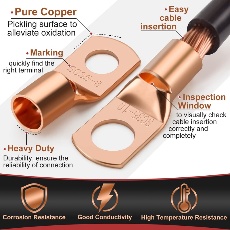 200pcs Battery Cable Ends, Copper Wire Lugs AWG 2 4