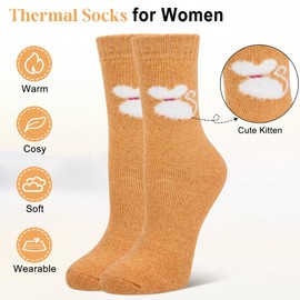 Women's Wool Socks 35-41, Thermal Wool Winter Socks, Soft Women's Socks, Warm Socks for Women, 5 Pairs, Multicoloured, Grey/Pink/Orange/Black/Dark Green