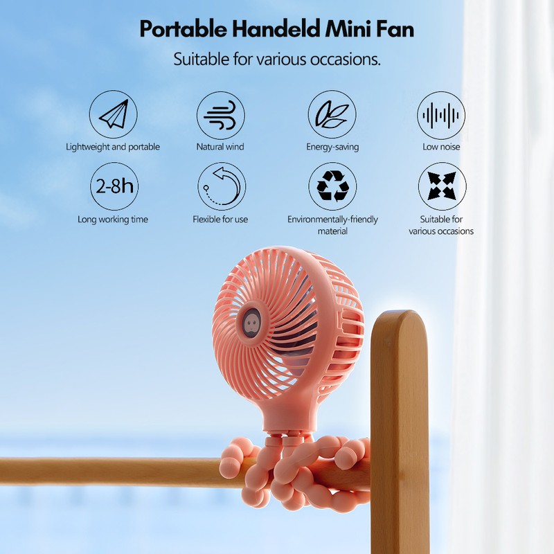 Portable Handeld Mini Fan Stroller Fan Flexible Octopus Tripod Clip