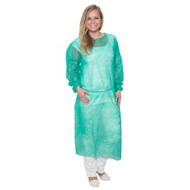 BICAP Pack of 100 Fleece Gowns Green – for Tying – Disposable Gown Protective Gowns Disposable Gowns – Made of Fleece Visitor Coat – Size Approx. 130 x 140 cm (One Size) – Professional Quality, Green