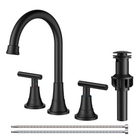 FORIOUS Matte Black Bathroom Faucets 3 Hole, 8 inch Widespread Bathroom Faucet with Pop-up Drain, 2-Handle Vanity Faucet for Bathroom Sink with 360 Degree Swivel Spout
