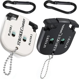 Pack of 2 Golf Result Counters, Golf Scorer Counter with 2 Carabiners, Golf Result Indicator, Hand Counter, Player Strike Counter with Key Chain for 2 Players Score Counters (Black and White)