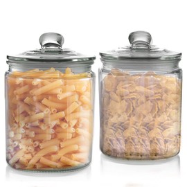 Palais Essentials Set of 3 Glass Jar with Lid Airtight Glass Storage Cookie Jar for Flour, Pasta, Candy, Dog Treats, Snacks & More | Glass Organization Canisters for Kitchen & Pantry | 30 Ounces