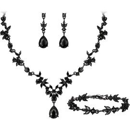 BiBeary Jewellery Set Bridal Women's Leaf Flower Wedding Statement Necklace Earrings Set Party Prom, Zirconia, Cubic Zirconia